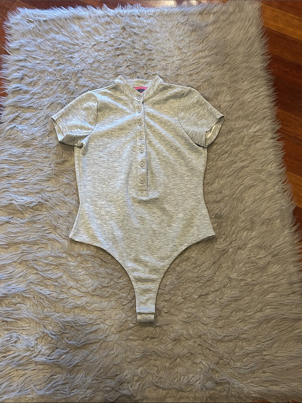 Edikted Gray Short-Sleeve Button Front One-Piece Bodysuit